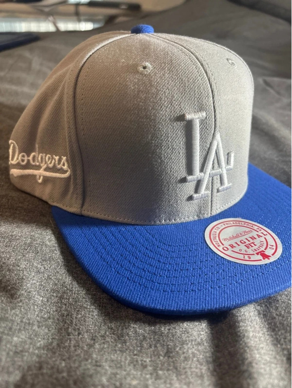 Mitchell & Ness LA Dodgers Snapback Hat Gray Blue Adjustable
